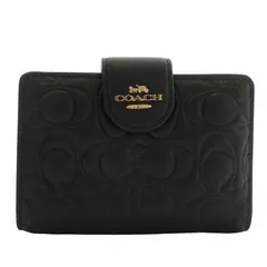 コーチ COACH ミディアム コーナー ジップ ウォレット 財布 二つ折り レザー シグネチャー エンボス加工 総柄 ロゴ ゴールド金具 黒 ブラック CZ341 /XZ ■GY11