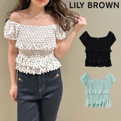 【即納】リリーブラウン LILY BROWN トップス 25春夏 シャーリングフリルトップス 半袖 ブラウス ミニ丈 lwct254018