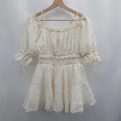 ◇ ⊂ one after another NICE CLAUP ドット柄 五分袖 ブラウス サイズF アイボリー系 レディース E  【1505290009683】