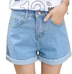 GIVEK デニム ショート パンツ ロールアップ デザイン 脚長 シルエット 着回し ショートデニム レディース S( ライトブルー,  S)