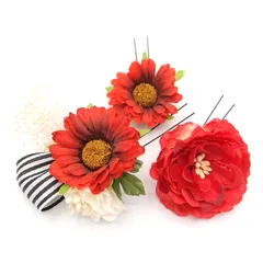 髪飾り 成人式 振袖 浴衣 袴 ３点セット 赤 リボン 結婚式 入学式 入園式 卒園式 卒業式 七五三 753 ブライダル 前撮り 和装 日本製 花 かんざし 人気 フォーマル 花飾り 着物 簪 和装小物 アカ W 28 323-265 u819　Si