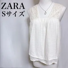 ザラ キャミソール タンクトップ ノースリーブ 刺繍 レース バックスリット S used in Japan