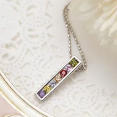 ネックレス レディース ジルコニアが7粒輝くマルチカラー ペンダント スクエアモチーフ 40cmボールチェーン アジャスターなし キュービックジルコニア スティック アミュレット レインボー 魔除け お守り メール便 送料無料 秋冬 大人気