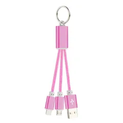 USB 充電ケーブル iPhone android 2in1 ナイロンケーブル キーホルダー ピンクP_3