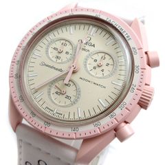オメガ×スウォッチ ミッション トゥ ヴィーナス ユニセックス スピマス ムーンスウォッチ クロノ ピンク 白 SO33P100 時計 OMEGA Swatch 婦人 レディース 稼動品