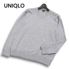 【美品】UNIQLO ユニクロ 秋冬 高級 カシミヤ100%★ Vネック セーター ニット Sz.L メンズ 灰 グレー