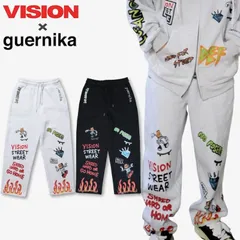 新品 メンズ vision street wear ヴィジョンストリートウェア guernika ゲルニカ コラボ スウェット パンツ ズボン ボトムス スウェパン アノニマウス イラスト 裏起毛 セットアップ可能 レディース ライトグレー 黒 ブラック