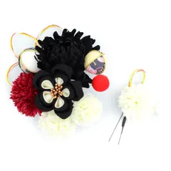 髪飾り 成人式 水引 つまみ細工 赤 振袖 前撮り 袴 2点セット 花 菊 ちりめん 黒 白 玉飾り 和柄 コーム Ｕピン かわいい おし No.12-0652