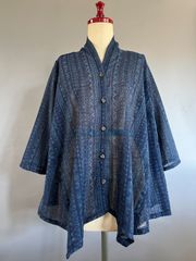 着物リメイク 夏カーディガン 夏ジャケット 夏着物 絽 透け感 幾何学模様 藍色 | Japanese Vintage Kimono Remake Cardigan, Summer Jacket, Summer Kimono, Gauze #2405-002