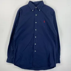 古着 90's/90年代 ポロバイラルフローレン Polo by Ralph Lauren 長袖シャツ ボタンダウン ワンポイントロゴ刺繍 M  ネイビー 無地 メンズ