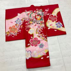 七五三に☆赤色に鈴と飛鶴 四季花々 7歳着物セット - メルカリ