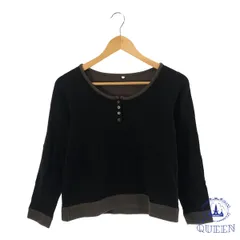 ☆美品☆ トップス Tシャツ カットソー ヘンリーネック Uネック 長袖 切り替えし レディース ブラック 901-9820 送料無料 古着