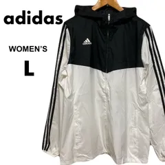 【古着】adidas アディダス　 ナイロンジャケット　パーカー ウインドブレーカー　薄手　裏地あり　　ホワイト ブラック　レディース　L　大きめ　4XOTサイズ