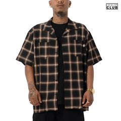 PRO CLUB OMBRE CHECKER SHIRTS【BROWN】 (M・L・XL・2XL)(プロクラブ 通販 大きいサイズ シャツ チェックシャツ チェッカーシャツ 半袖 ショートスリーブ オープンシャツ OPEN SHIRTS)