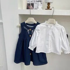 ワイシャツ デニムジャンバースカート キッズ パンツ 子供 無地 8M2t869 女の子 スカート 子供服 こども服 子ども服 プチプラ 春 秋 冬 90cm 100cm 110cm 120cm 130cm 140cm プレゼント ブルー 8M2t869
