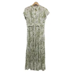 FRAY I.D(フレイアイディー) ワンピース サイズ1 S レディース美品  - 白×カーキ 半袖/マキシ丈/花柄/フリル/プリーツ