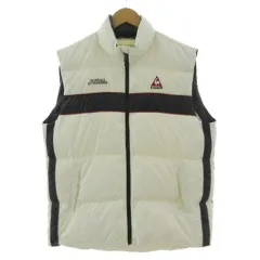 ルコックスポルティフ le coq sportif GOLF COLLECTION ダウンベスト QG6633 スタンドカラー ロゴ刺繍 ジップアップ ダウン90％ ライン 配色 アイボリー ネイビー 濃紺 LL