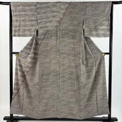 付下げ 身丈155cm 裄丈64.5cm M 袷 落款 雲文 縞 灰茶 正絹 秀品 【中古】