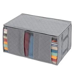 アストロ 収納ケース 衣類用 グレー 仕切り2か所 タテ・ヨコ持ち手付き 不織布 活性炭 消臭 衣類収納袋 収納ボックス 衣装ケース 持ち運びしやすい 615-31 0