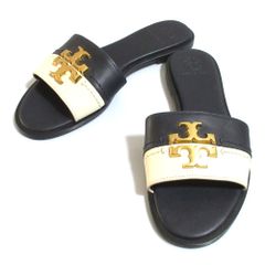 美品 TORY BURCH トリーバーチ レザー フラットサンダル サイズ6 約23.0cm ネイビー レディース 古着 中古 USED