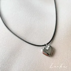 ブラックロープ　ハートネックレス　シルバーM
