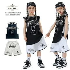 バスケ服 子供 ダンス衣装 ベスト 短パン 黒 キッズダンス hiphop 学生 袖なし ノースリーブ 夏 セットアップ 単品 男の子 女の子 オーバーサイズ ダンス服 ヒップホップ ダンス発表会 チームダンス 学生 お揃い 舞台服 110-170cm