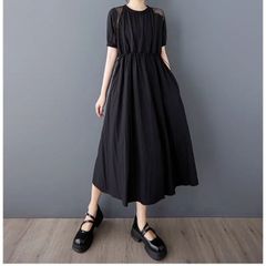 モード系 大きいサイズ ゆったり 個性派  ダークスタイル メッシュ 夏  モノトーン 不規則 縫い合わせ シンプル ワンピース 夏新作