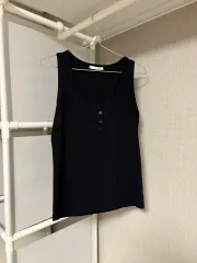 ヘンリーネック リブ ノースリーブカットソー 黒