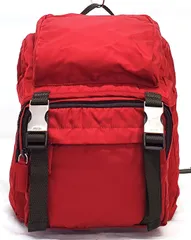 D2081◆極美品【プラダ】リュックサック ナイロン◆レッド×ブラウン バックパック レディース