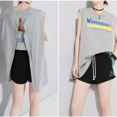 タンクトップ バックシャン バックスリット ノースリーブ トップス ストリート グレー