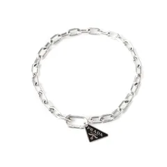 プラダ PRADA ブレスレット チェーン 三角プレート ロゴ シルバー 925 L 黒 ブラックのサムネイル
