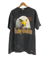 ハーレーダビッドソン Harley-Davidson 90s USA製 EAGLE GRAPHIC 鷲 EAGLE 両面プリント 半袖カットソー 袖シングル 墨黒 XXL Tシャツ ブラック 3Lサイズ 101MT-4927