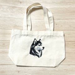 シベリアンハスキーの刺しゅうトートバッグ（小）