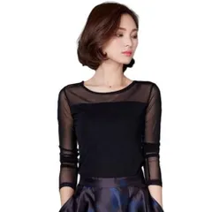 [YAYUPLUS] シースルー レディース ハイネック Uネック ブラウス トップス インナー チュール 長袖 カジュアル 無地 tシャツ 長袖tシャツ セクシー フェミニン シンプル おしゃれ 20代 30代 40代 50代