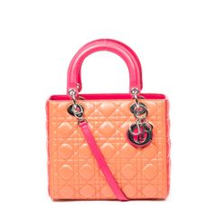 DIOR ディオール ミディアム トリコロール レディ ディオール ジップ オレンジ/フューシャ/レッド カナージュラムスキンレザー A