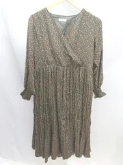 ◇ earth music&ecology アース カシュクール 花柄 長袖 ロング ワンピース サイズF グリーン レディース E  【1304050021800】