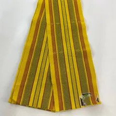 半幅帯 名品 縞 幾何学 山吹色 綿 【中古】