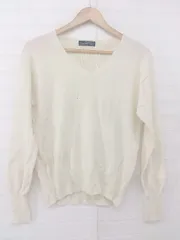 ◇ green label relaxing シンプル 無地 Vネック ウールニット 長袖 セーター アイボリー系 レディース メンズ P  【1306100000230】