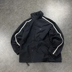 O1 00s 2000's archive Nike Nylon Jacket Y2K ナイキ ナイロンジャケット ウィンドブレーカー サイドライン フード内蔵 ハイネック スウォッシュ ロゴ刺繍 ブラック L
