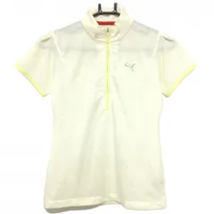 ★特価★【超美品】プーマ 半袖ハイネックシャツ イエロー×白 織生地 ハーフジップ レディース M ゴルフウェア PUMA