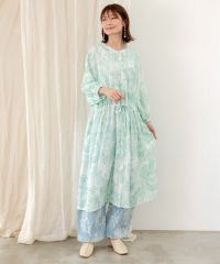 ISScoLar（イズスカラー）海総柄シアーチェック 前開きシャツワンピース　ピンク、ネイビー、グリーン　552206