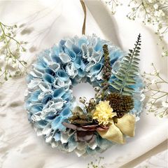 No.682 布リース　水色　ハンドメイド　ファブリックリース