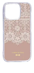 【新品未使用】iPhone15 Pro アイフォン15プロ クリア ハードケース レース柄 (ベージュ) アンティーク リボン おしゃれ かわいい cl-ip15pro-277