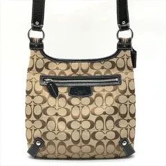 良品 COACH コーチ シグネチャー ショルダー バッグ 斜め掛け キャンバス ブラウン レディース m14255