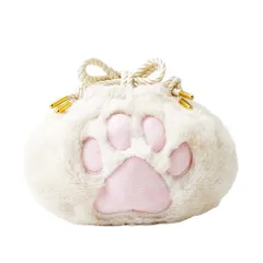 (ホワイト) メイクボックス 小物ポーチ 出張 出勤 旅行 ポーチかわいいメイクポーチ大容量コンパクトサイズ収納ポーチ持ち運びたっぷり収納 ねこコスメポーチ肉球巾着コスメボックス化粧品収納化粧ポーチメイクポーチ