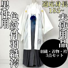 【着物と帯 時流】M24878◇男性用 紋付羽織袴3点◇龍 刺繍入 大きいサイズ