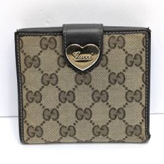 Dz804143 グッチ 二つ折り財布 Wホック ハートロゴ GGキャンバス 203549 ブラウン レディース GUCCI 中古