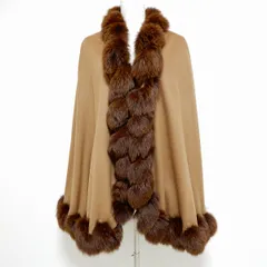#wnc バルマン BALMAIN コート F ケープ マント カシミヤ フォックスファー ベージュ 茶 レディース [962465]