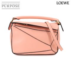 新品同様 ロエベ LOEWE パズルバッグ ミニ 2way ハンド ショルダー バッグ レザー ピンク ゴールド 金具 Puzzle Bag Mini 90284977
