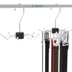 【数量限定】ベルトハンガー 360°回転可能 フック 2本組 8個掴みフック省スペース 防錆 小物対応ベルトネクタイ マフラー 帽子 バッグ